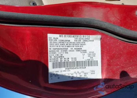 2000 Ford Taurus Se z USA, uszkodzony, nr VIN 1FAFP58S4YA197839